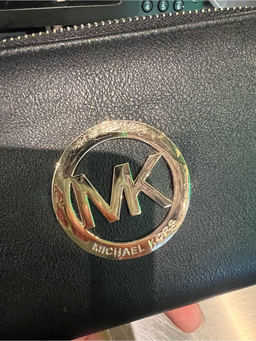 Michael Kors Black Leather Wallet with Gold MK Emblem